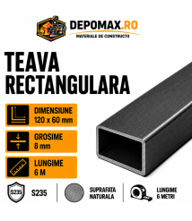 Teava rectangulara 120 x 60 x 8 mm, 6 metri